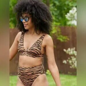 Aerie pique animal print tie bikini top